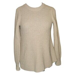 ATHLETA women's M Cream Wool blend knit SIERRA CREW Cable Knit Preppy SWEATER